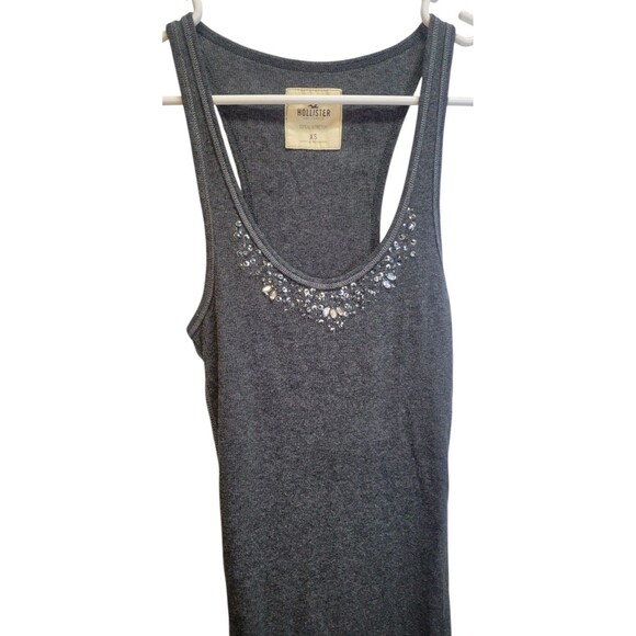 Hollister Tops - VTG y2k Hollister Rhinestones Gray Cami Tank Top Preppy‎ Ribbons XS